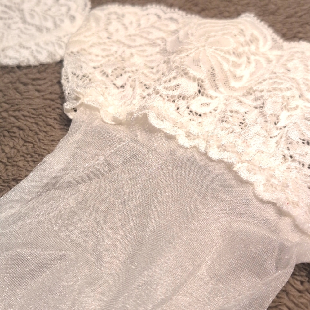 White Lace Sheer Thighs / Stockings - Picture 2 of 5